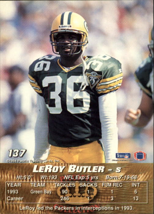 1994 Pacific #137 LeRoy Butler back image