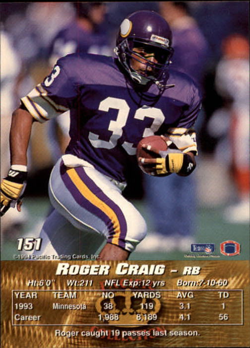 1994 Pacific #151 Roger Craig back image