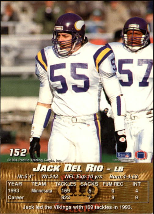 1994 Pacific #152 Jack Del Rio back image