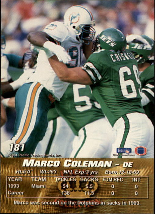 1994 Pacific #181 Marco Coleman back image