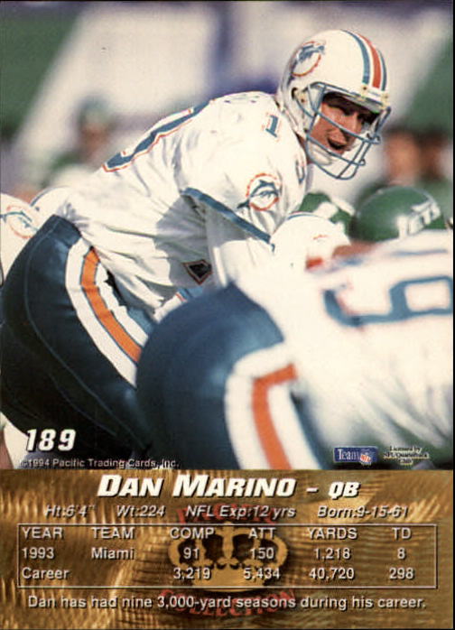 1994 Pacific #189 Dan Marino back image