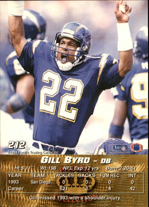 1994 Pacific #212 Gill Byrd back image