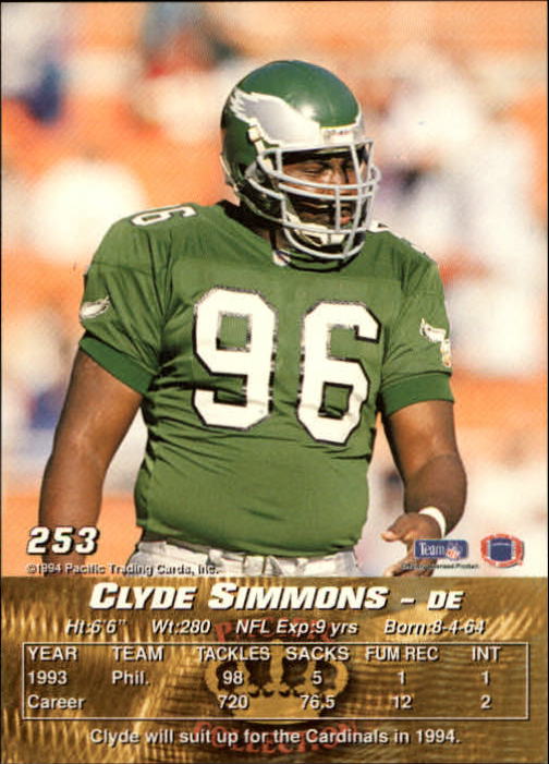1994 Pacific #253 Clyde Simmons back image
