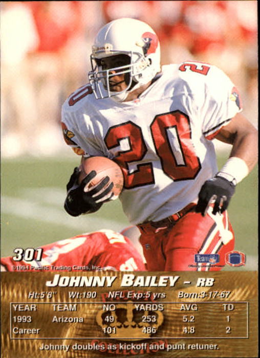 1994 Pacific #301 Johnny Bailey back image