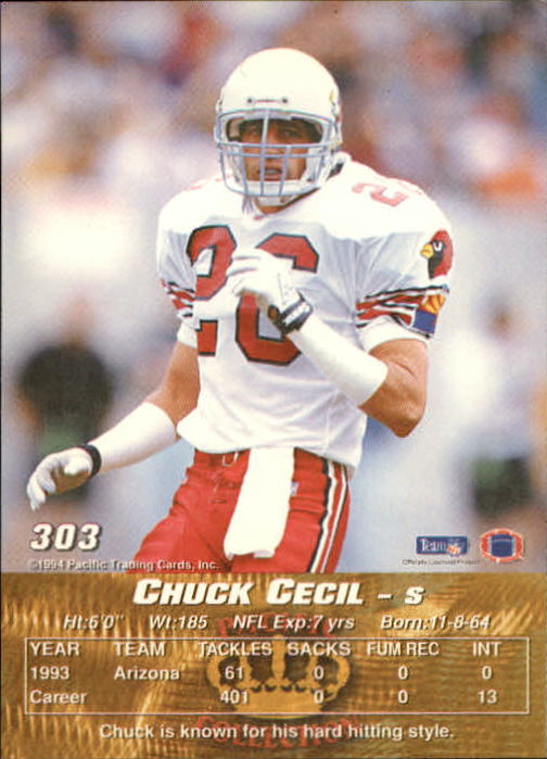 1994 Pacific #303 Chuck Cecil back image