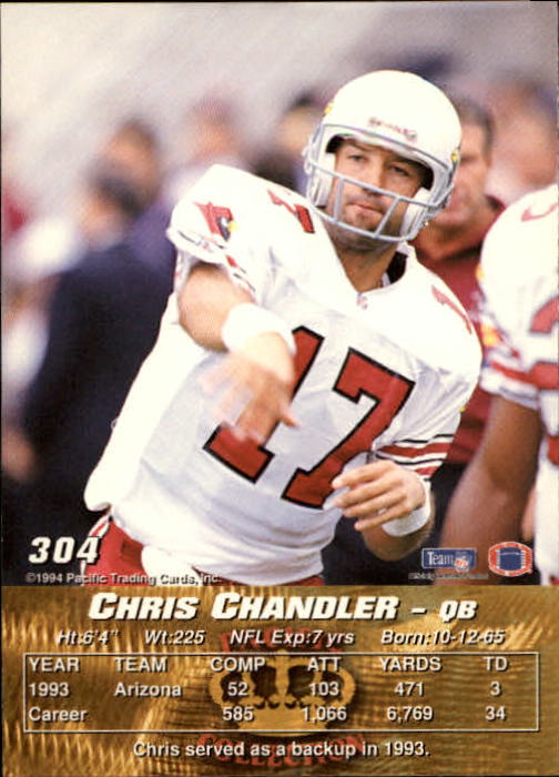 1994 Pacific #304 Chris Chandler back image