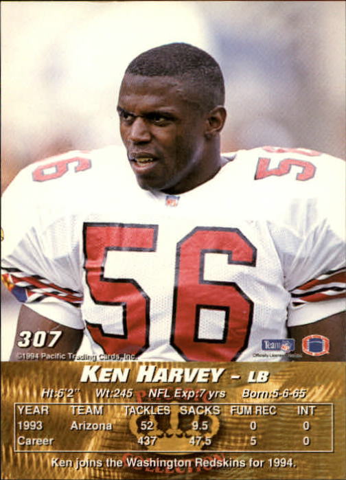 1994 Pacific #307 Ken Harvey back image