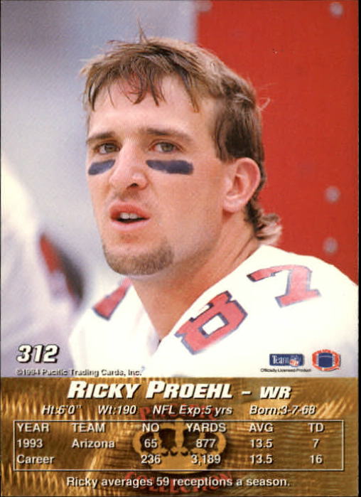 1994 Pacific #312 Ricky Proehl back image