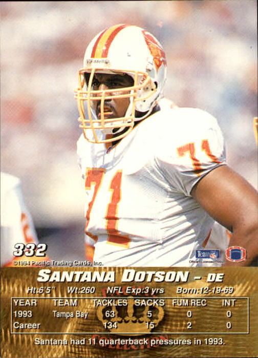 1994 Pacific #332 Santana Dotson back image