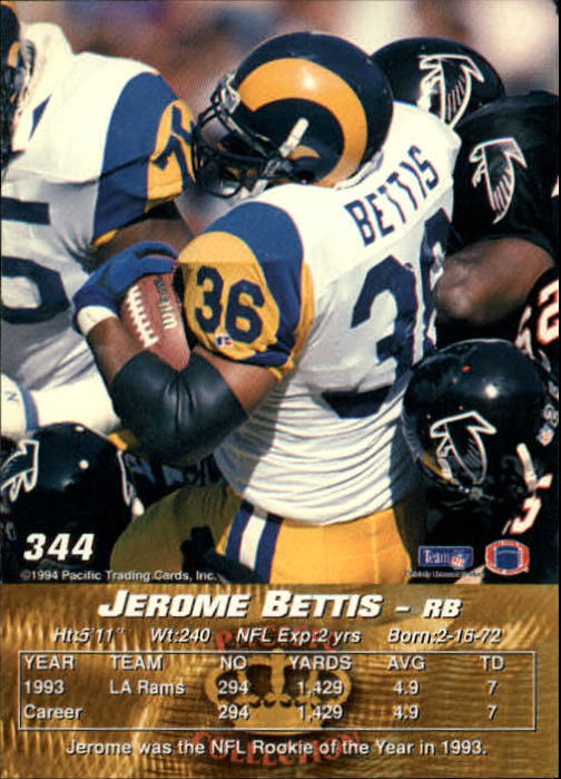 1994 Pacific #344 Jerome Bettis back image