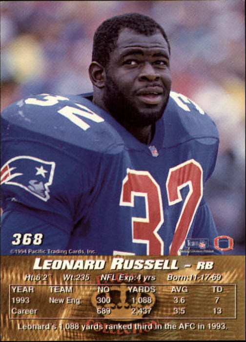 1994 Pacific #368 Leonard Russell back image