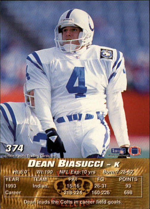 1994 Pacific #374 Dean Biasucci back image