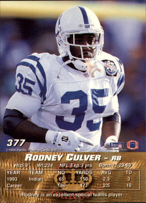 1994 Pacific #377 Rodney Culver back image