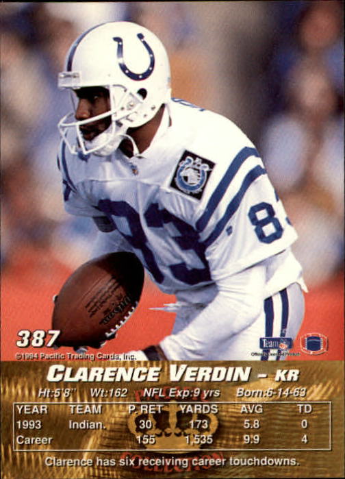 1994 Pacific #387 Clarence Verdin back image