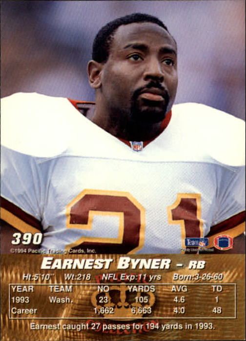 1994 Pacific #390 Earnest Byner back image