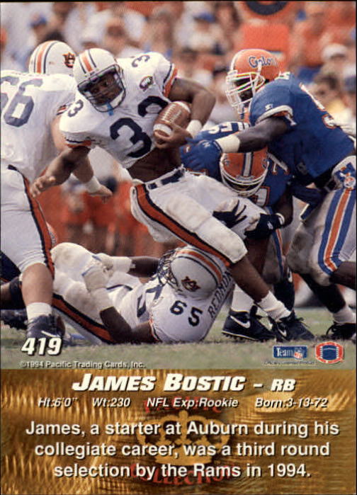 1994 Pacific #419 James Bostic RC back image