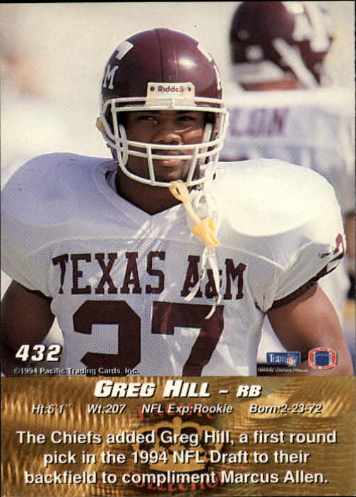 1994 Pacific #432 Greg Hill RC back image