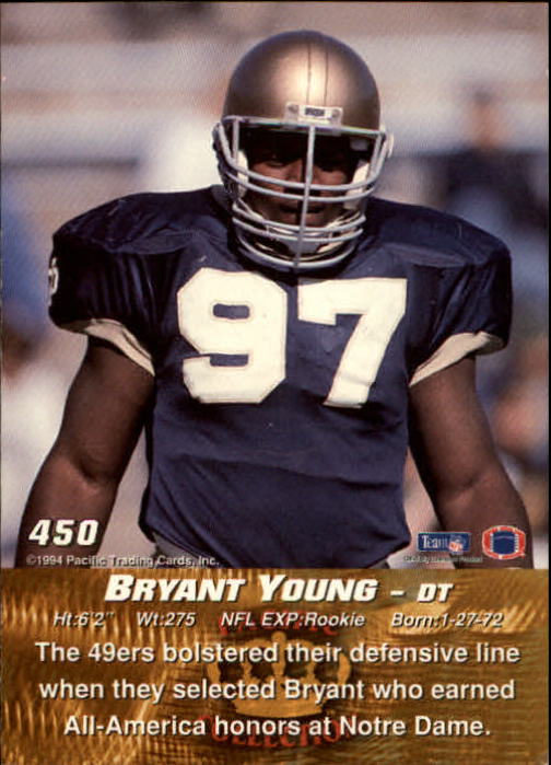 1994 Pacific #450 Bryant Young RC back image