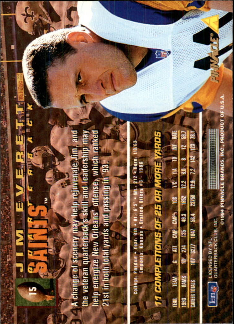 1994 Pinnacle #15 Jim Everett back image