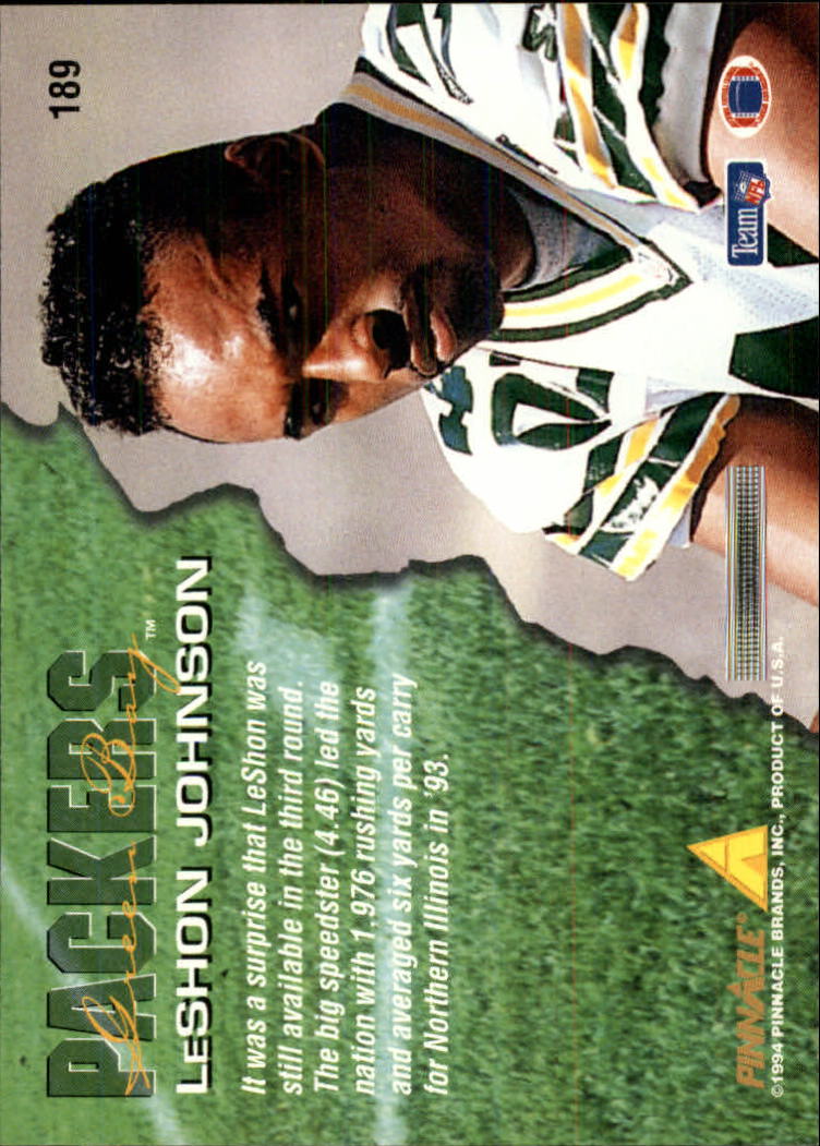 1994 Pinnacle #189 LeShon Johnson RC back image