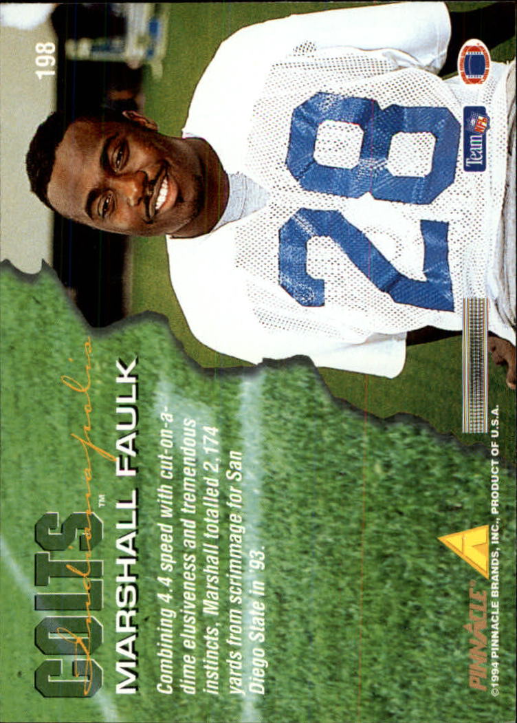 1994 Pinnacle #198 Marshall Faulk RC back image