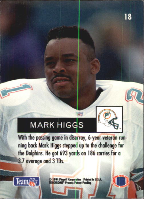1994 Playoff #18 Mark Higgs back image