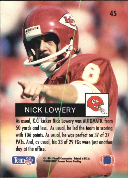 1994 Playoff #45 Nick Lowery back image