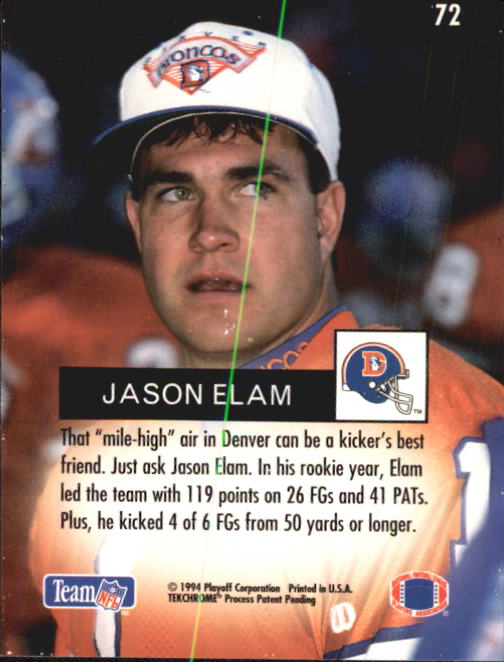 1994 Playoff #72 Jason Elam back image