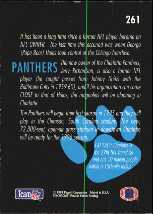 1994 Playoff #261 Carolina Panthers back image