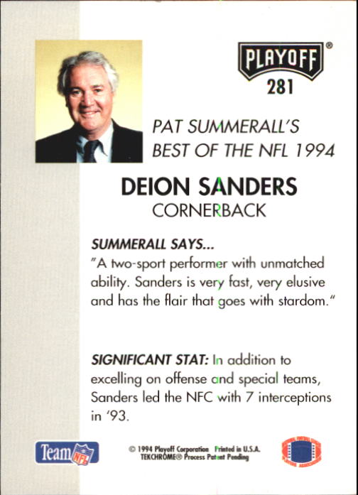 1994 Playoff #281 Deion Sanders SB back image
