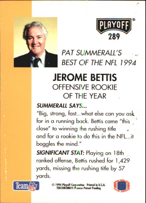 1994 Playoff #289 Jerome Bettis SB back image