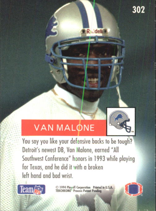 1994 Playoff #302 Van Malone RC back image