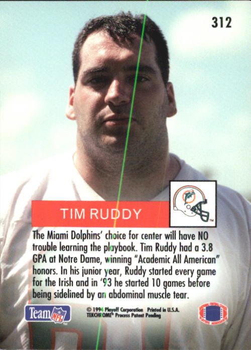 1994 Playoff #312 Tim Ruddy RC back image