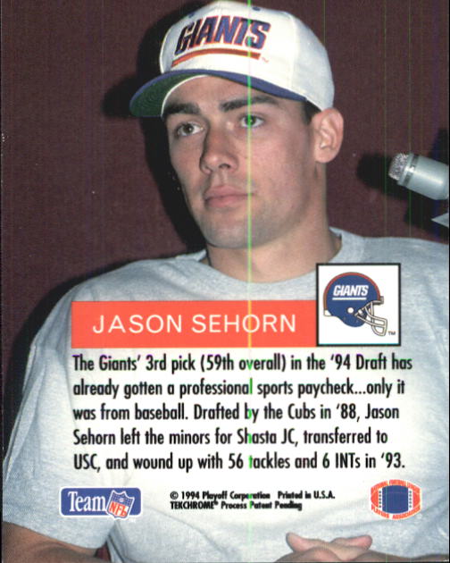 1994 Playoff #319 Jason Sehorn RC back image