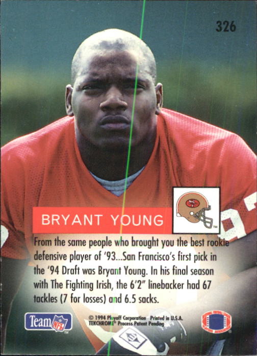 1994 Playoff #326 Bryant Young RC back image