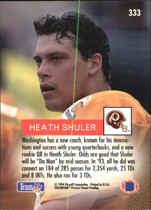 1994 Playoff #333 Heath Shuler RC back image