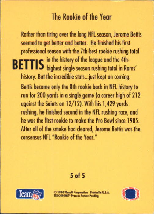 1994 Playoff Jerome Bettis #5 Jerome Bettis back image