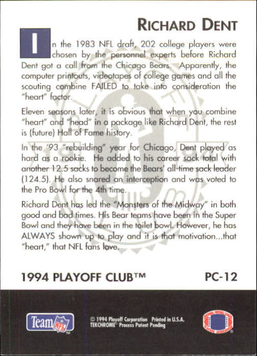 1994 Playoff Club #PC12 Richard Dent back image
