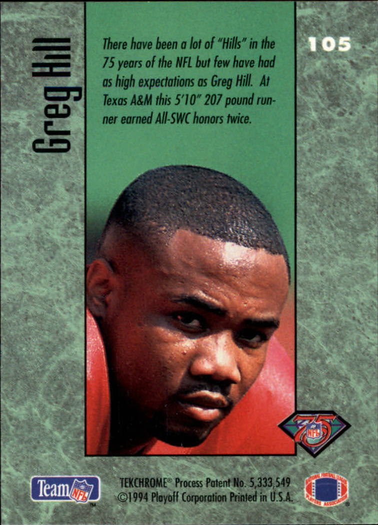 1994 Playoff Contenders #105 Greg Hill RC back image