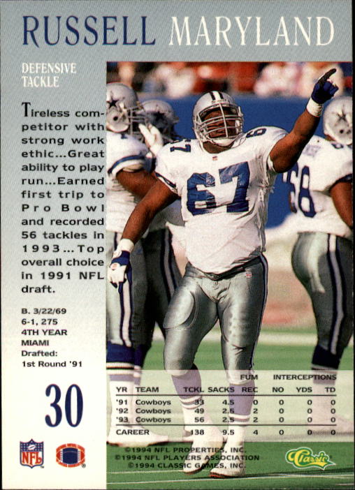1994 Pro Line Live #30 Russell Maryland back image