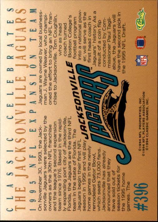 1994 Pro Line Live #396 Jacksonville Jaguars back image