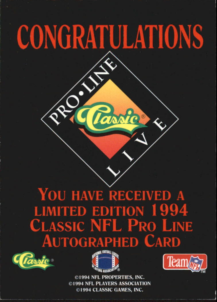 1994 Pro Line Live Autographs #8 Brad Baxter/1070 back image