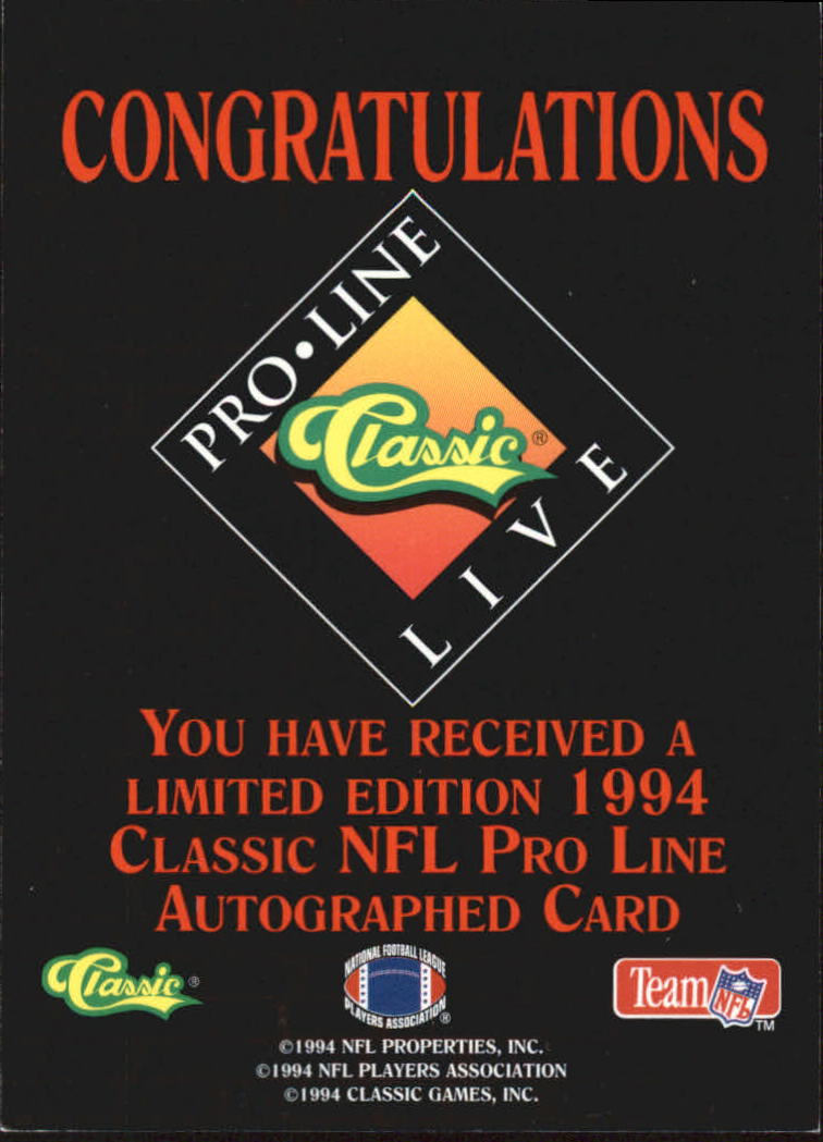 1994 Pro Line Live Autographs #56 Aaron Glenn/1140 back image