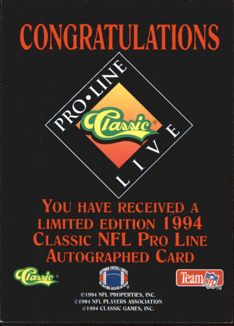 1994 Pro Line Live Autographs #80 Chuck Levy/950 back image