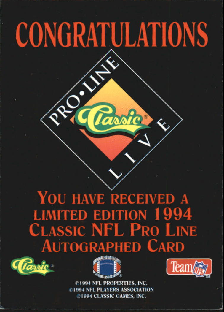 1994 Pro Line Live Autographs #96 Johnnie Morton/2945 back image