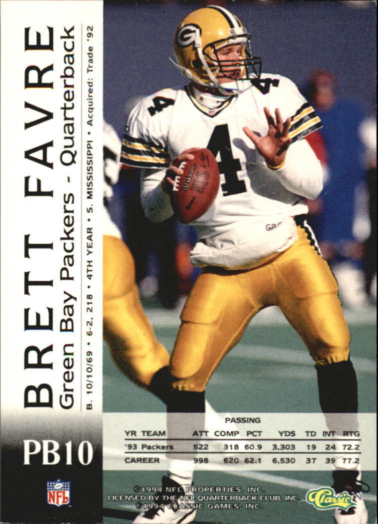 1994 Pro Line Live Spotlight #PB10 Brett Favre back image