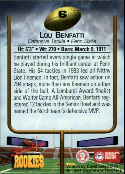 1994 Signature Rookies #6 Lou Benfatti back image