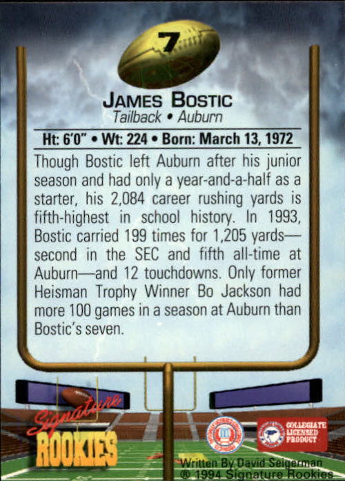 1994 Signature Rookies #7 James Bostic back image