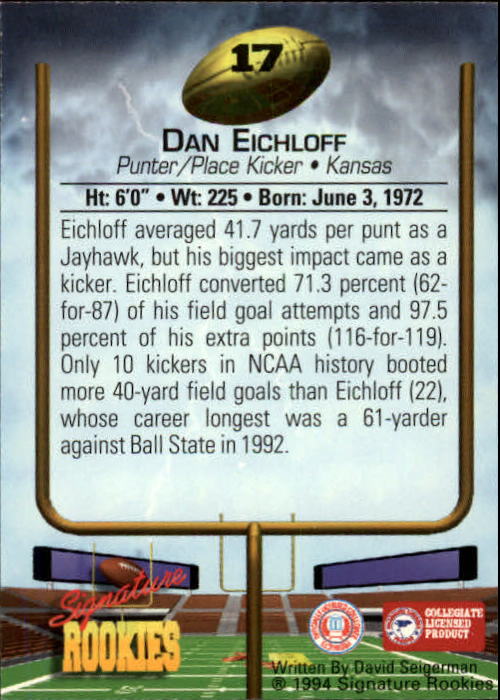 1994 Signature Rookies #17 Dan Eichloff back image