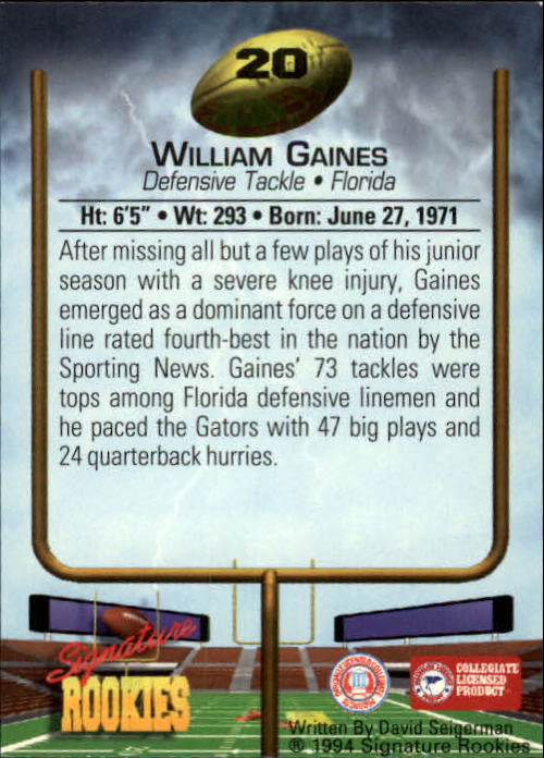 1994 Signature Rookies #20 William Gaines back image